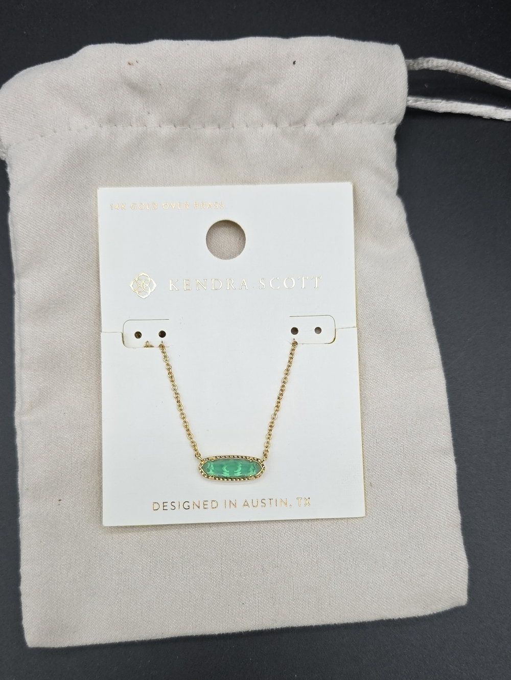 NOC 14k over brass Kendra Scott Gold Necklace with Green Oval Stone